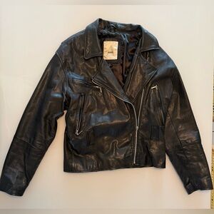 Avanti Womens Genuine Black Leather Long Sleeve Full-Zip Jacket Size Small